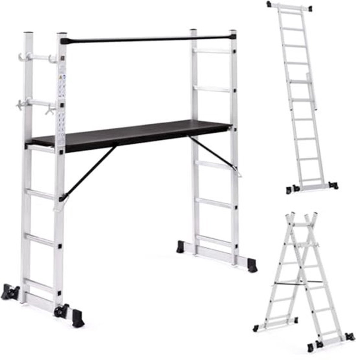 Multifunctionele aluminium steiger - Met platform en wielen - Hoogte 165 cm