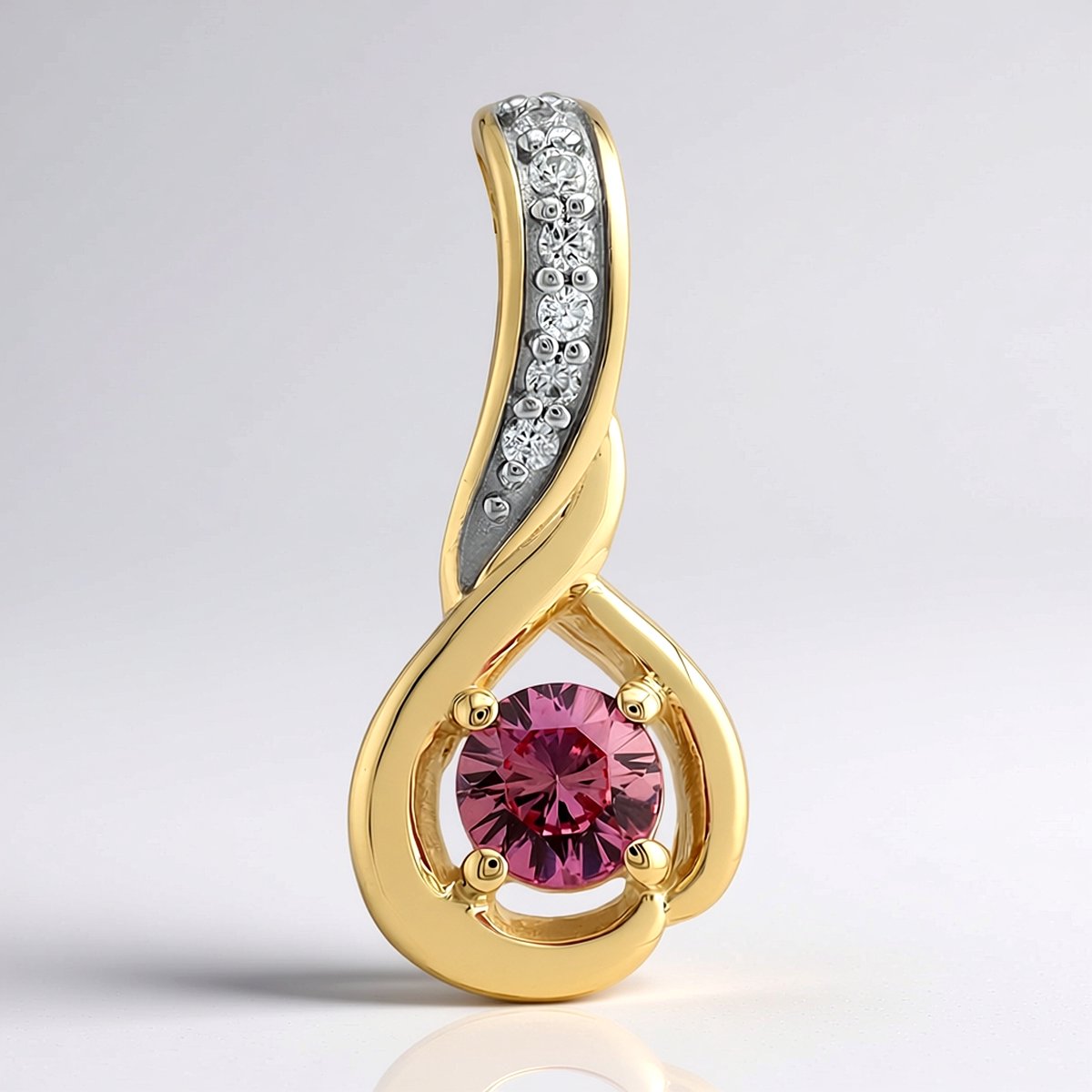 Cavill - Gouden hanger 9k geelgoud - Padparadscha saffier 0,18 ct rond Malawi - Luxe dames hanger met zirkonia 0,04 ct - Modern & verfijnd