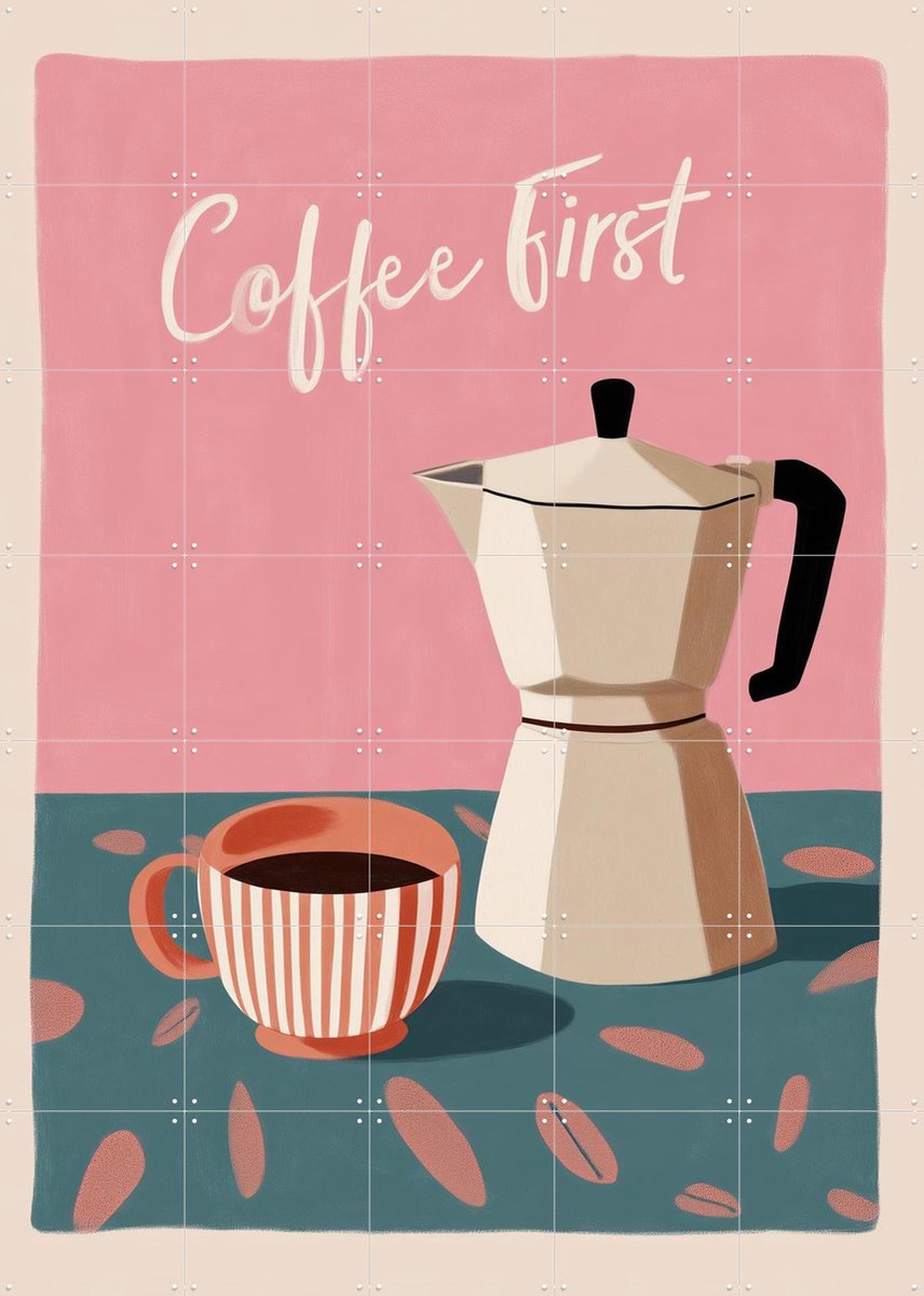 IXXI Coffee First, Branka Kodžoman - 100 x 140 cm - Gratis ophangtool - Grote wanddecoratie en posters - Typografie, Kleurrijk, Modern, Digitale