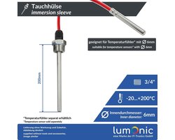 Lumonic Set of 2 immersion sleeves V2A stainless steel 3/4 inch | 200 mm Installation length | Perfect fit for 6 mm temperature sensors | for buffer s