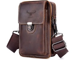 BAIGIO Mobile Phone Bag Leather Vintage Waist Bag Men's Small Shoulder Bag Retro Style Brown One Size