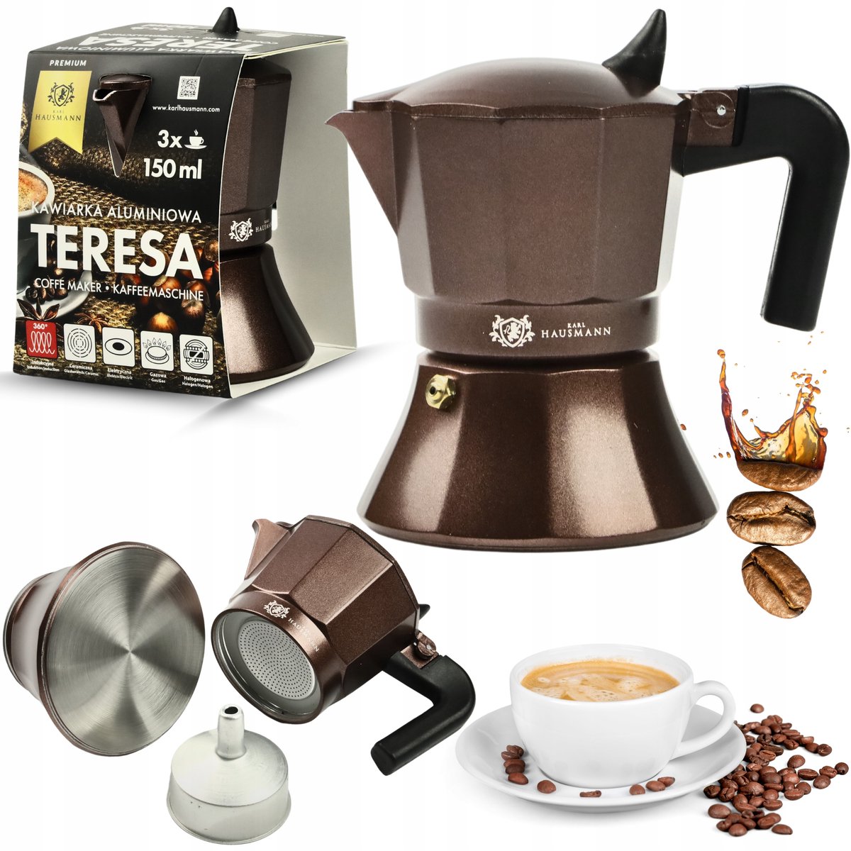 Karl Hausmann Kawiarka Teresa 150ml - Brons, Inductie, 3 Kopjes