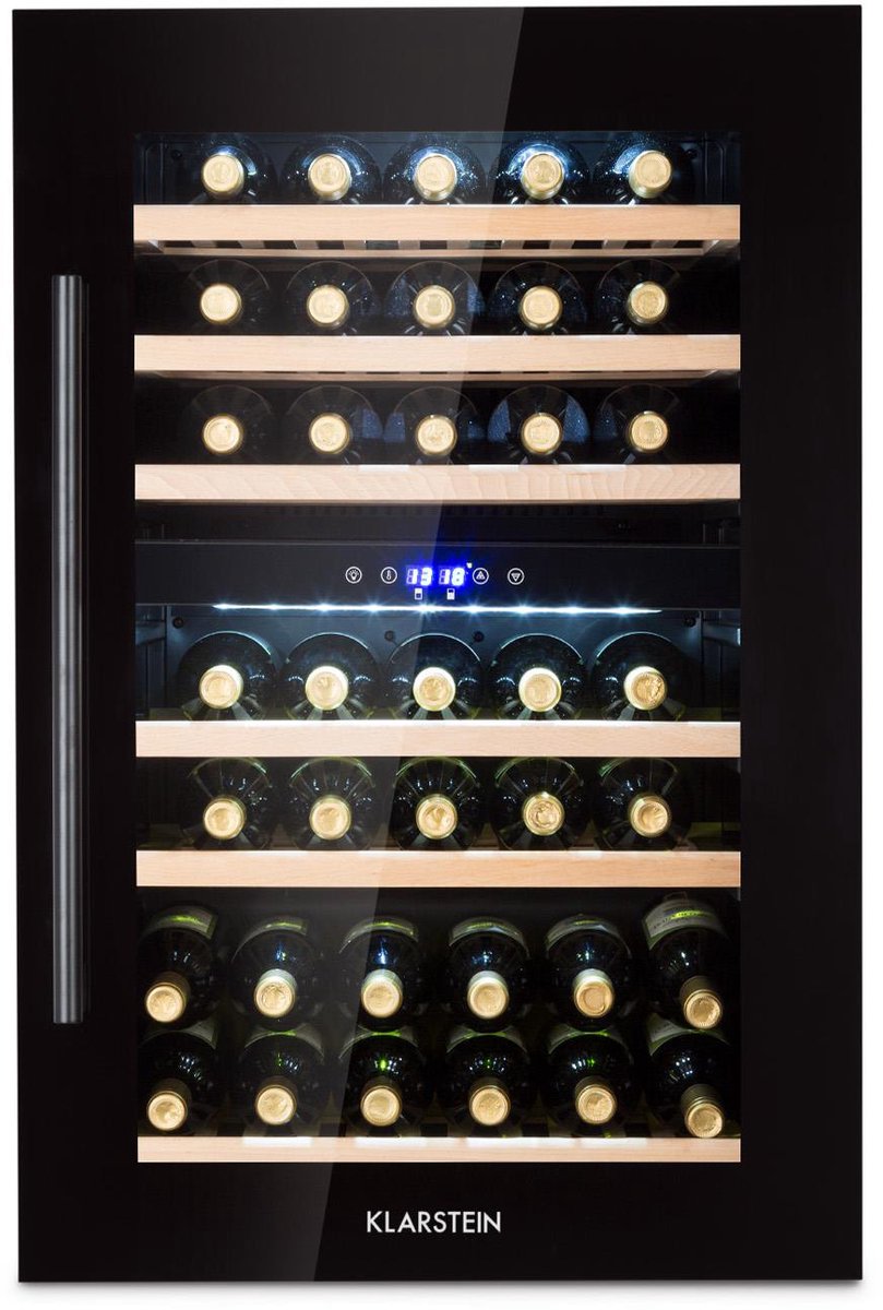 Klarstein Wijnkoelkast - 2 Zones - 132 Liter - Drankenkoelkast - Glazen Deur - 5-22°C - 41 Flessen - Zwart - Wijnkelder - 41 Flessen 56 cm - voor Bar - Inbouw - glas Hout LED - Wijnklimaatkast - Wijnkast - Wine Cooler - Wine Fridge – foto 7