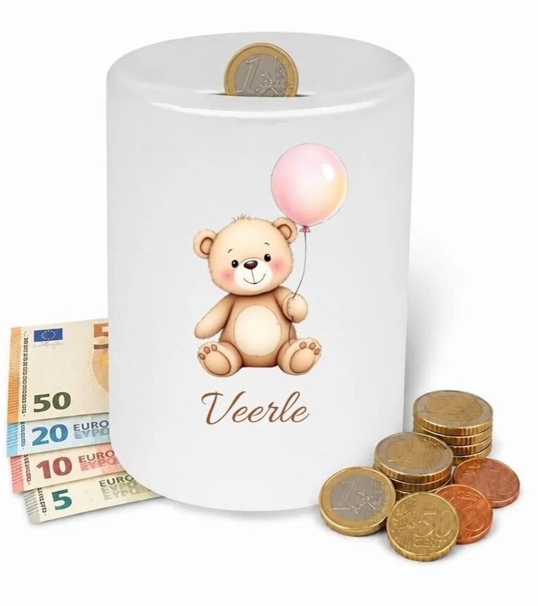 Spaarpot beertje met ballon - gepersonaliseerd - met eigen naam - Kinderkamer - babykamer