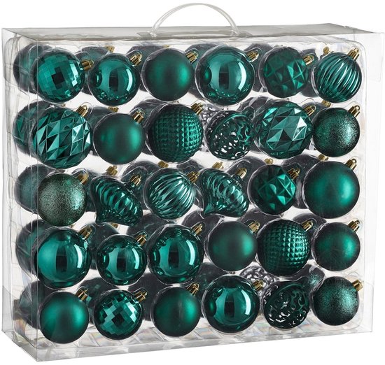 Mica Decorations Kerstballen Set - 60 Stuks - Ø7 cm - Onbreekbaar - Petrol