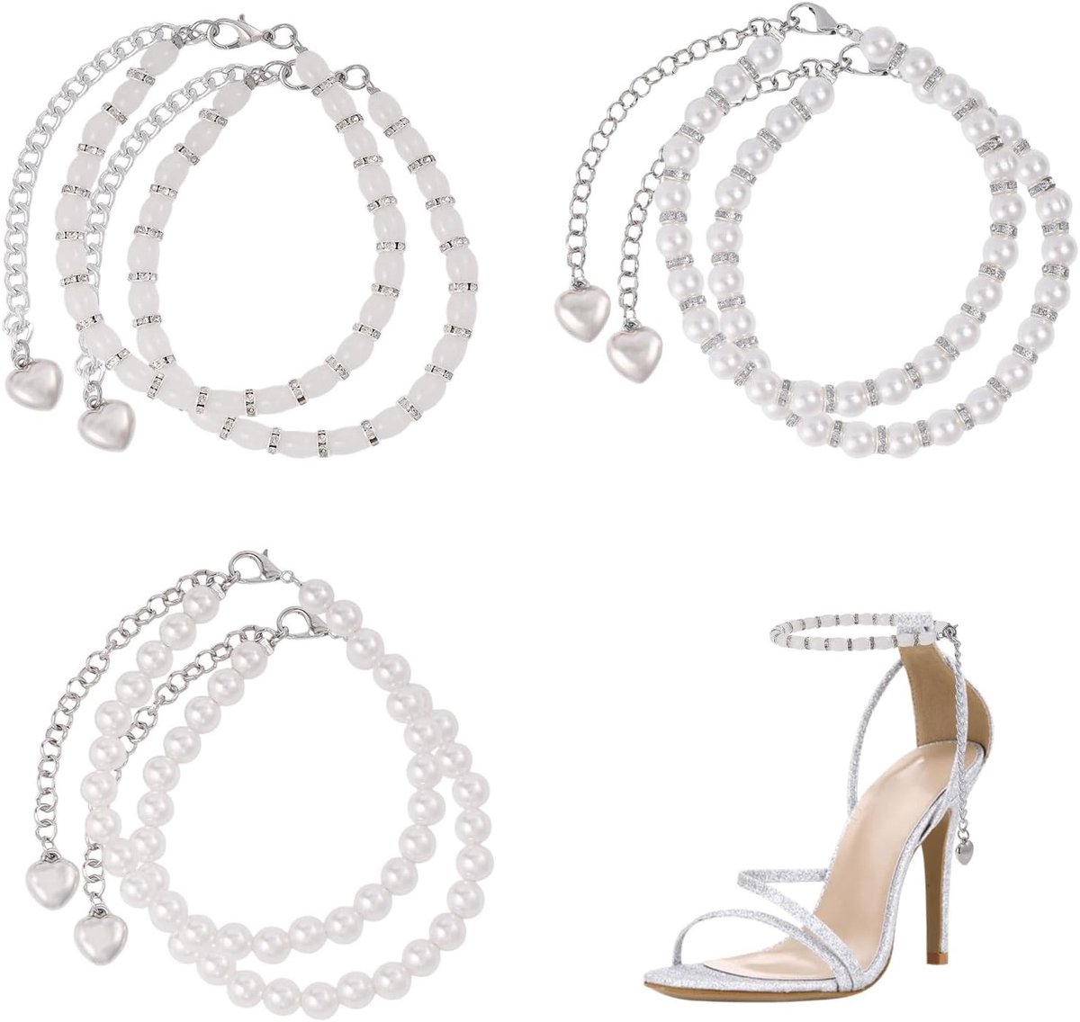 Elegante hoge hakken met parel schoenriemen, verwijderbare metalen ketting, dames schoenen accessoires voor een stijlvolle look