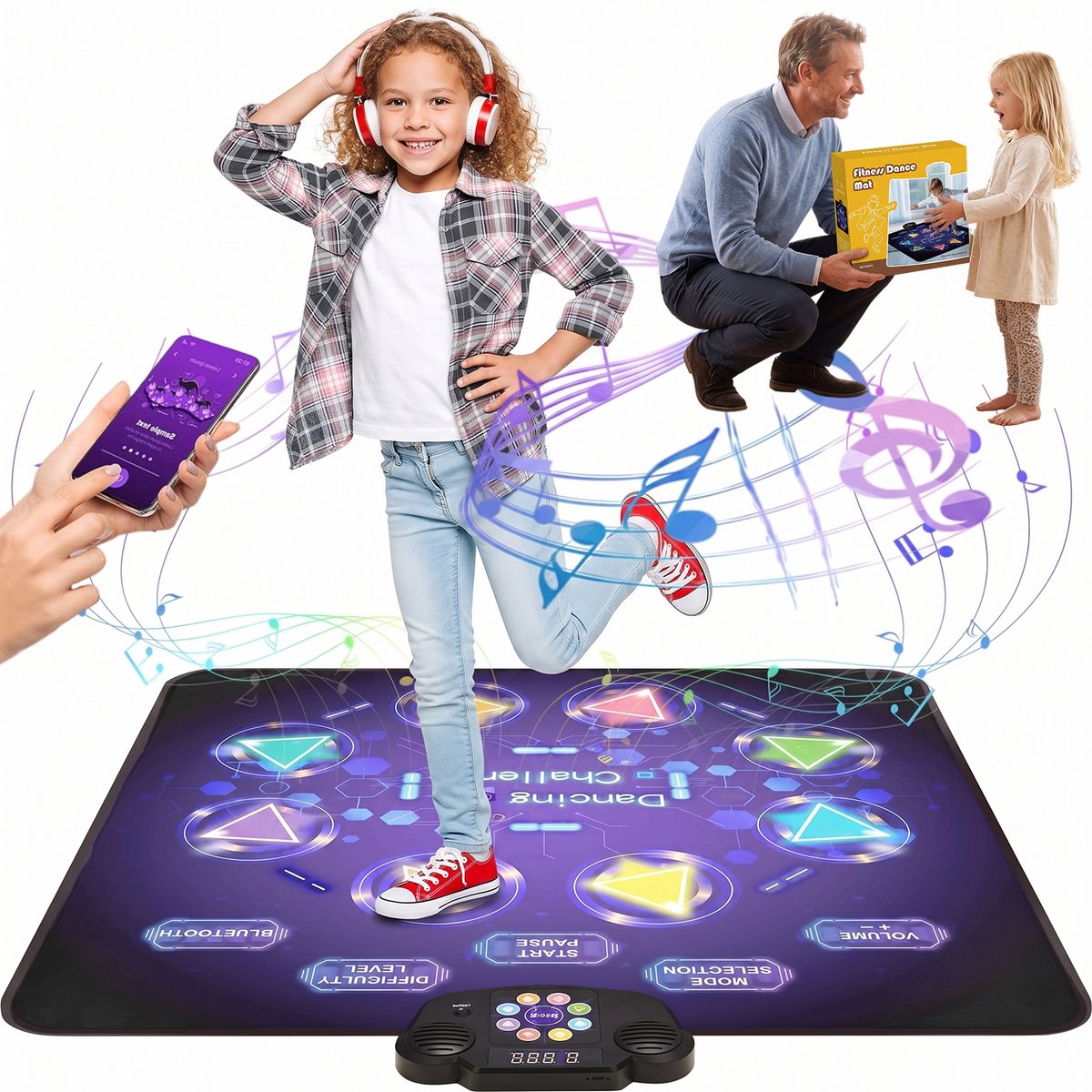 Kinder Dansmat - Muzikale Speelgoedmat - 8 LED Pijlen - Bluetooth - 8 Spellen & 3 Niveaus - Waterdicht & Antislip - Educatief Speelgoed - 1200mAh - Voor Kinderen - Interactief