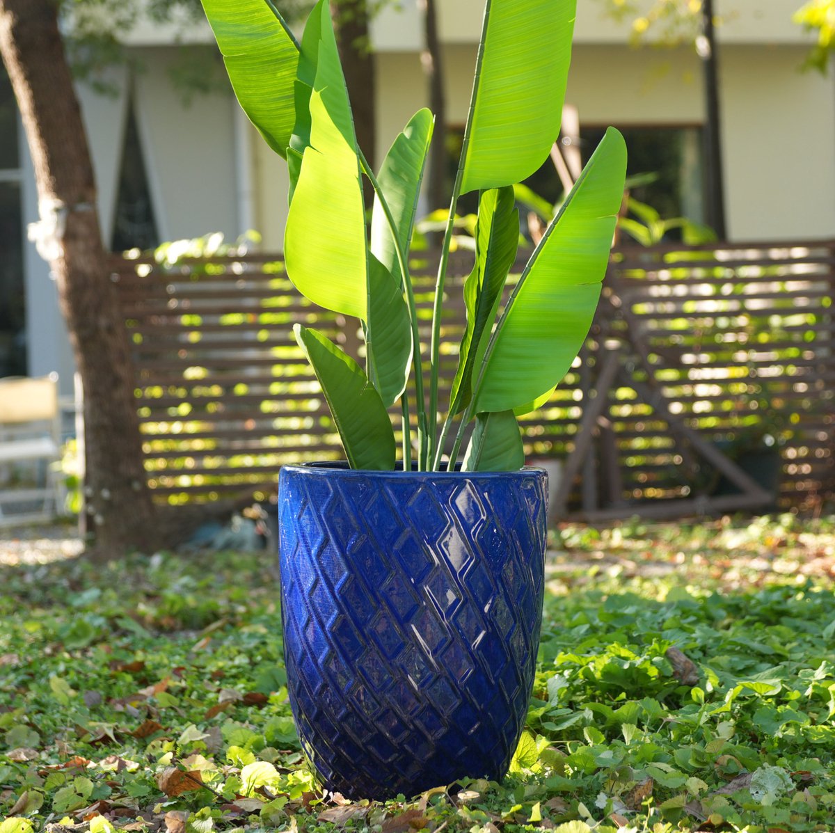 Keramische Bloempot – Diameter 42 Cm, Hoogte 54 Cm – Keramiek – Donkerblauw – Voor Binnen En Buiten – Rond