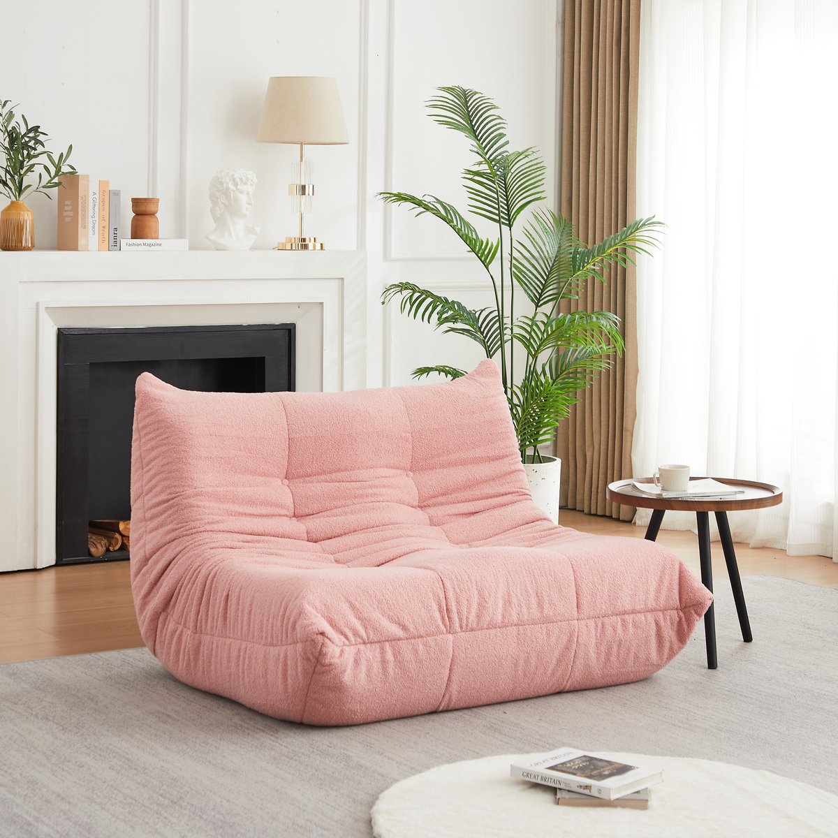 Ropilly Chenille Vloerbank - Lounge Stoel Zonder Armleuningen - Ergonomisch Design - Chenille - Woonkamer & Slaapkamer Roze