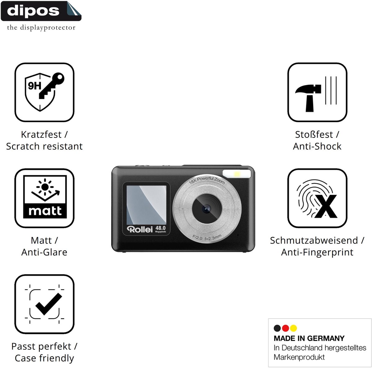 dipos – 2x Matte Pantserfolie geschikt voor Rollei Compactline Pocket Buitenkant | 9H Screenprotector