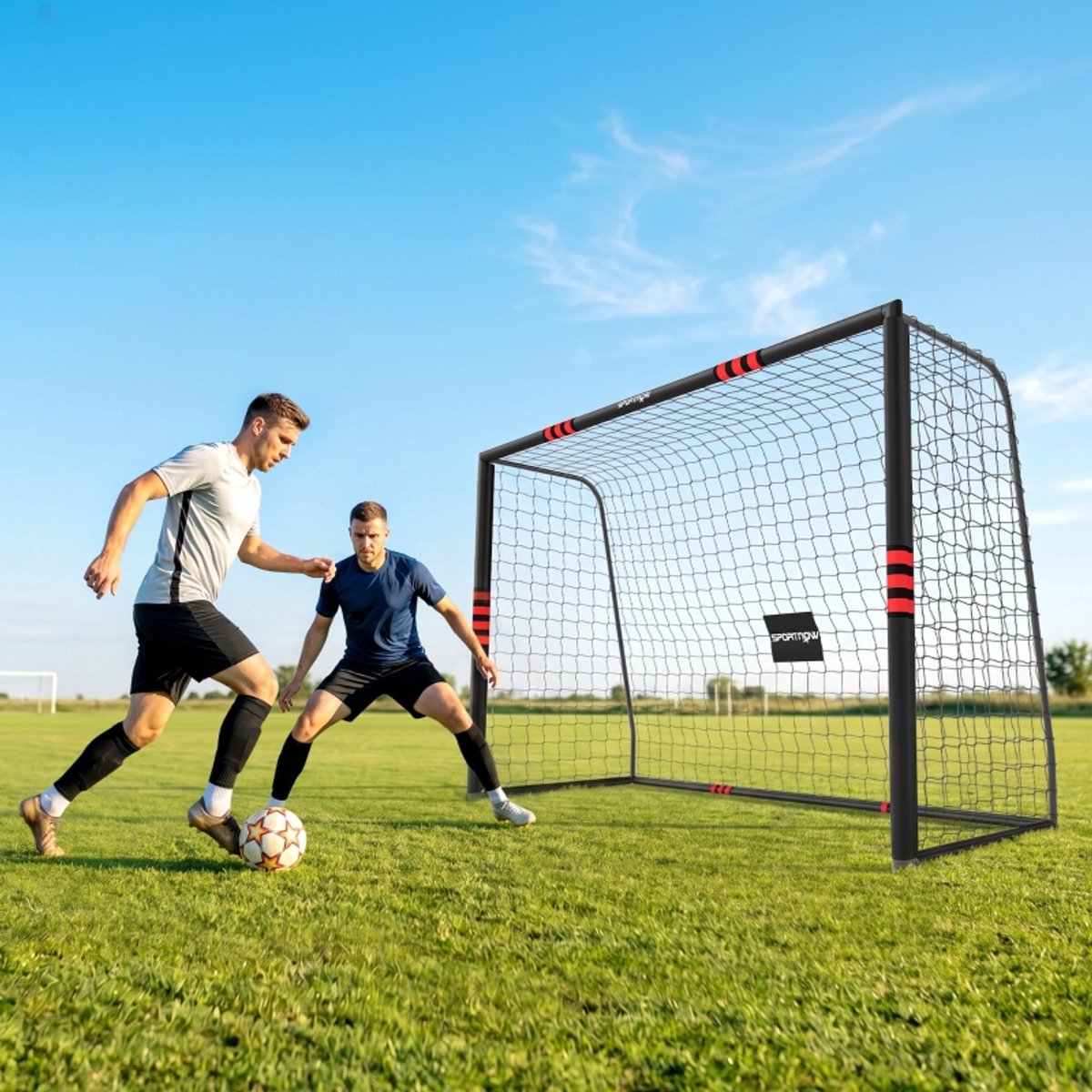 Voetbaldoel – Metalen Frame met Schuimbescherming – 300 x 200 cm – PE-net – Zwart-Rood – Tuin en Training