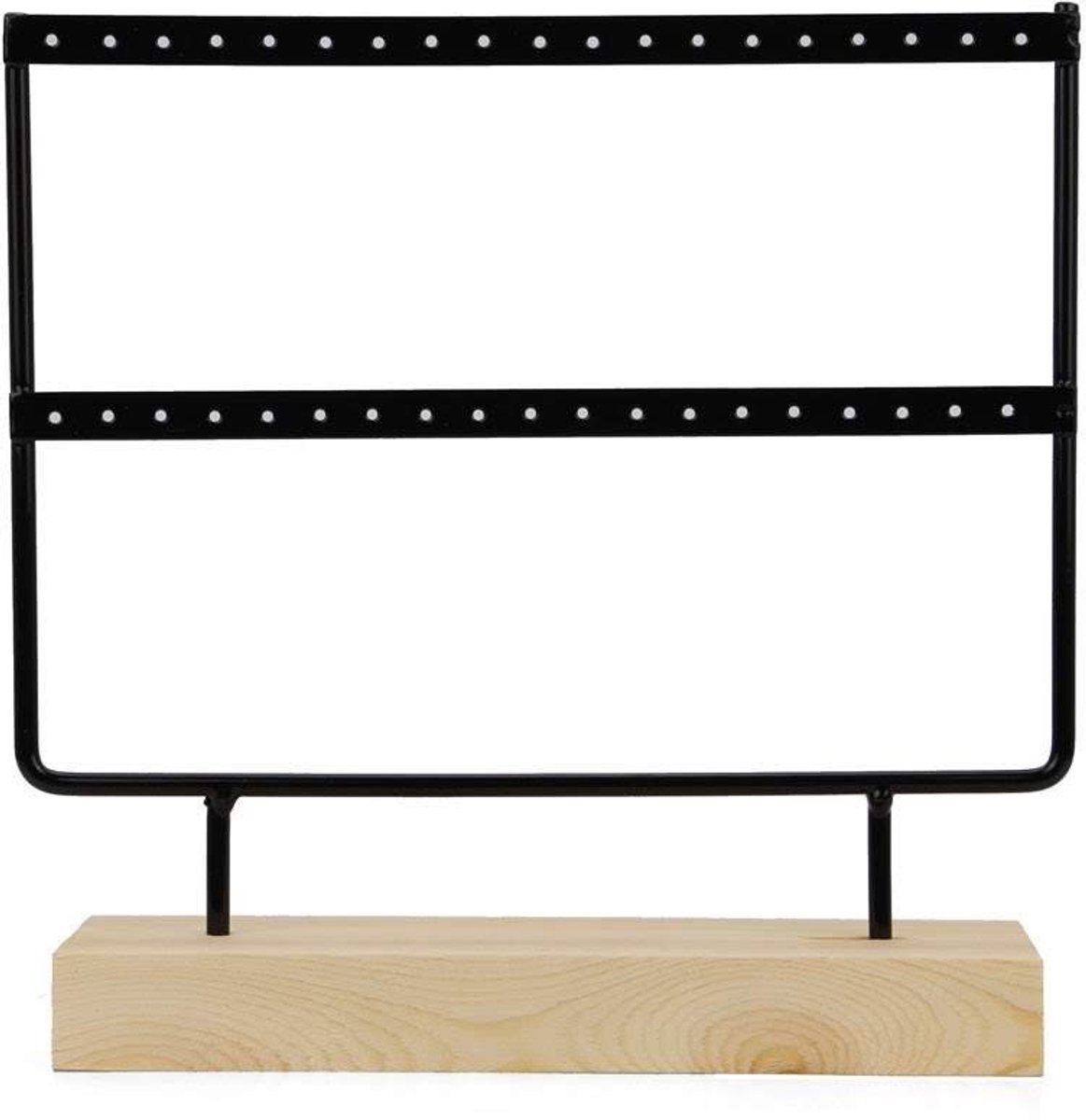 Elzusha - Sieraden organizer - Houten en metalen display voor oorbellen - Zwart - 2 lagen