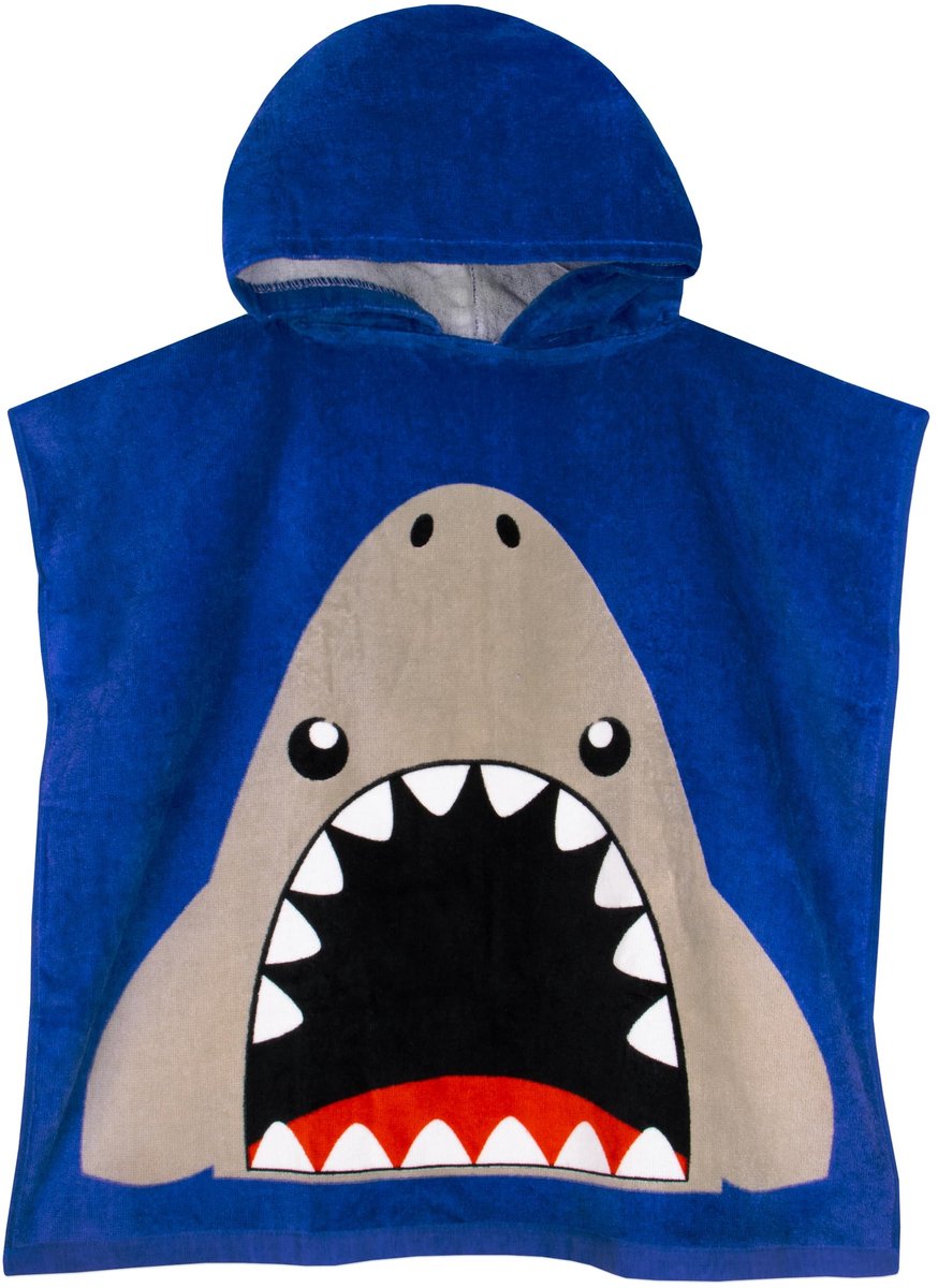 Elzusha - Poncho handdoek voor kinderen - Haai - Blauw