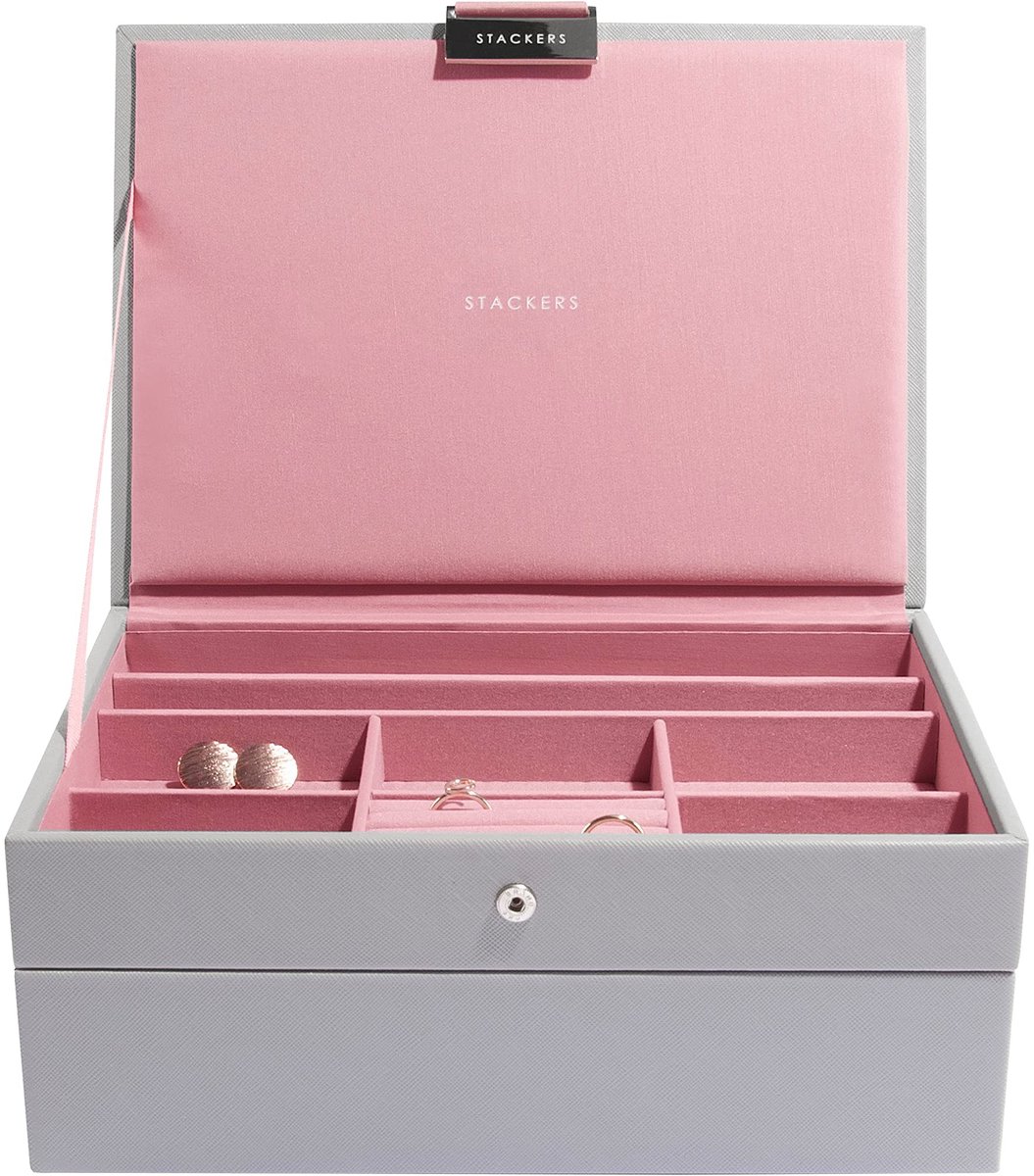 Elzusha - Classic Sieradenbox Set van 2 - Grijs en Antique Roze