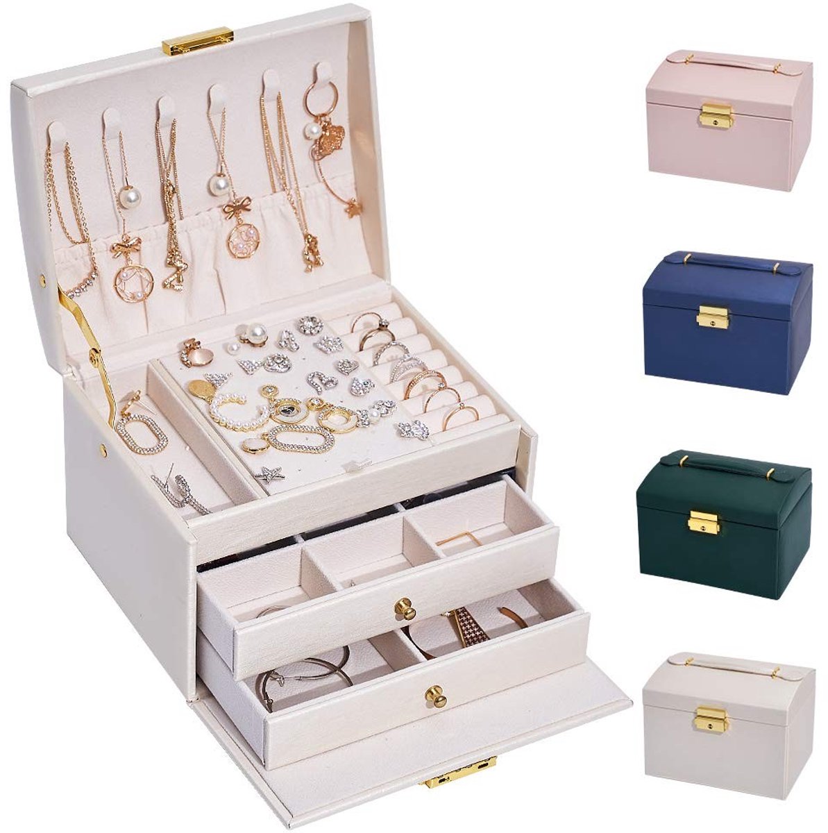 Elzusha - Lockable Sieradendoos met 2 Lades voor Bracelet, Necklace, Ring