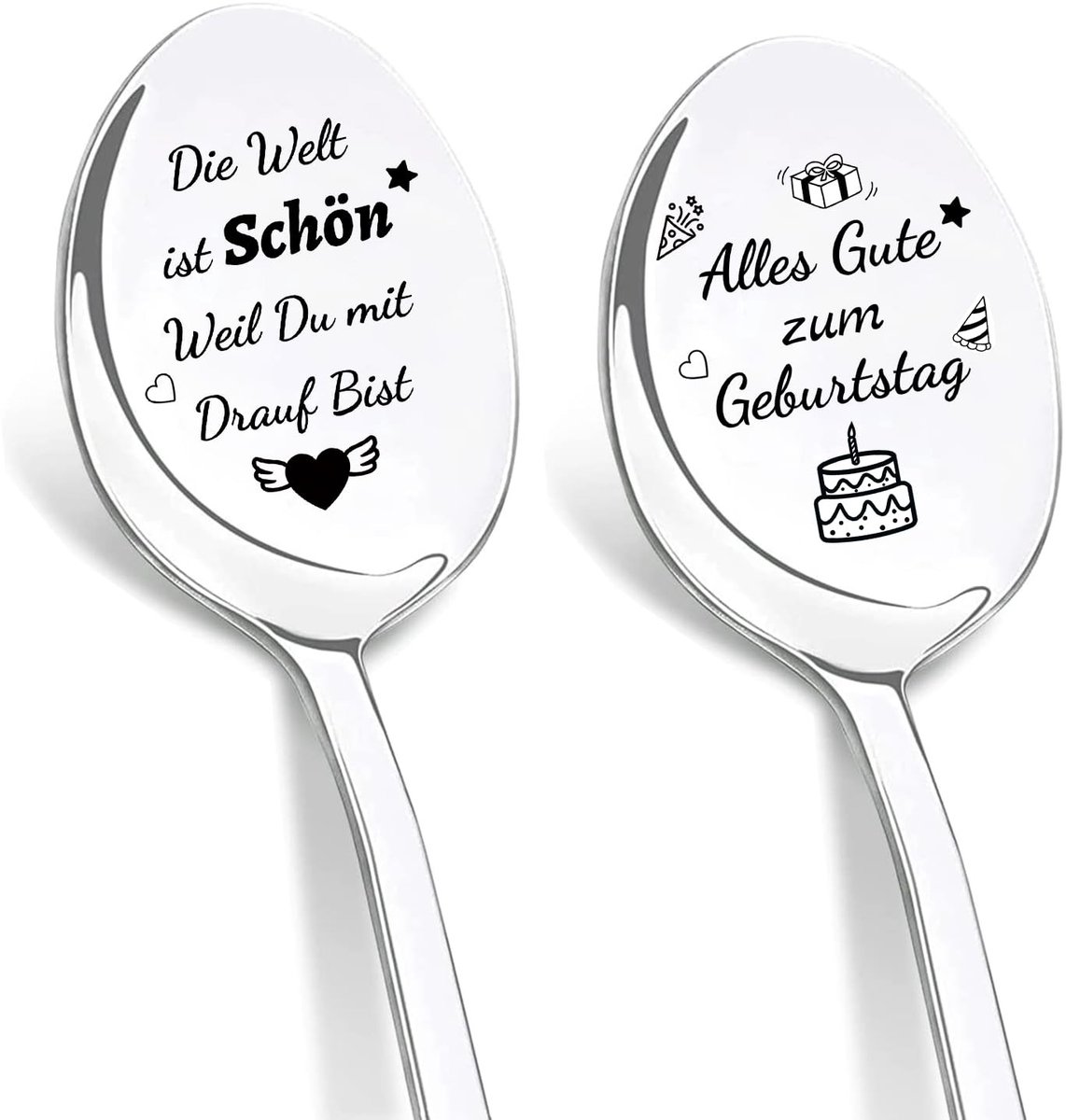 Elzusha - Set van 2 Gepersonaliseerde Koffielepels van RVS met Verjaardagswens
