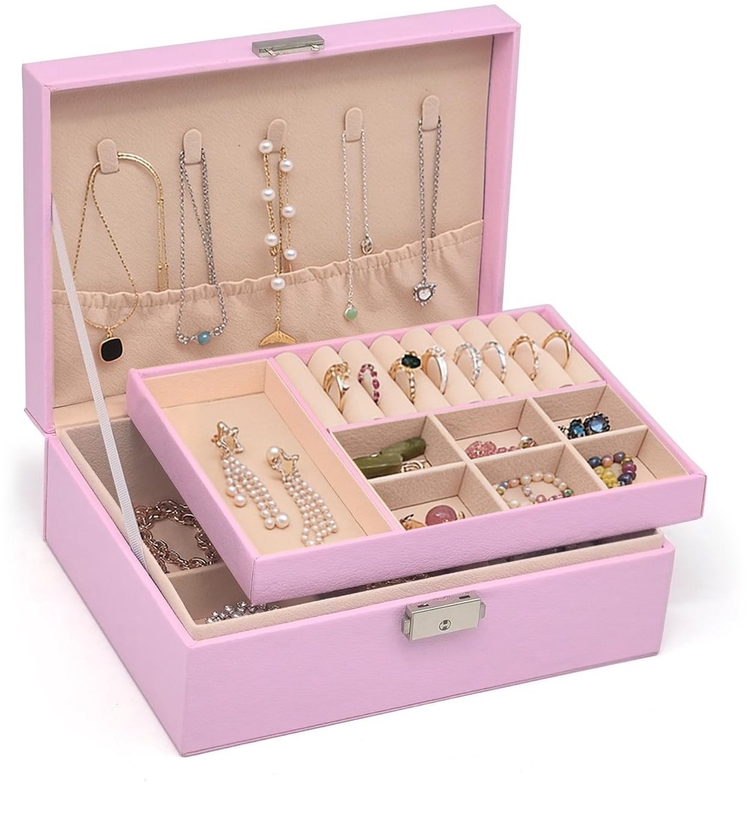 Elzusha - Twee Laags PU Leren Sieradenbox voor Vrouwen