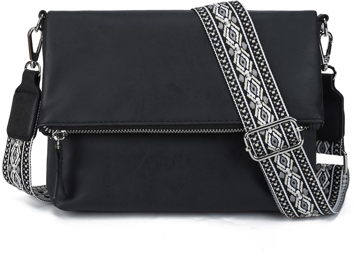 Elzusha - Vrouwen Schoudertas - Retro Clutch met 3 Compartimenten - Zwart