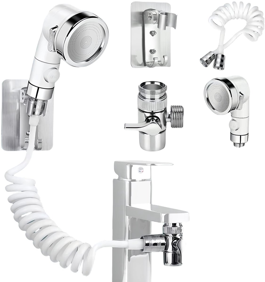Elzusha - Handdouche voor Wastafel met Slang en Wandbevestiging, Wit