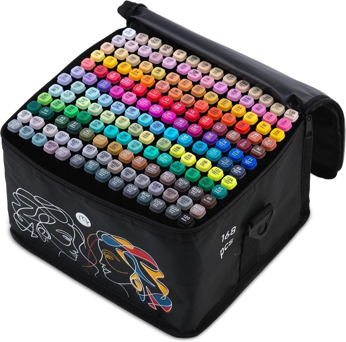 Alcohol markers set - 168 stuks - Dubbelzijdige viltstiften met tas - Waterdichte inkt - Voor creatief tekenen en kalligrafie
