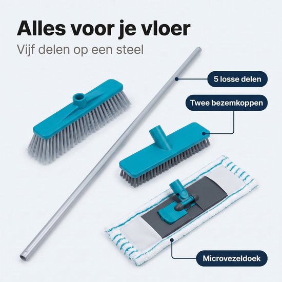 Lomera Vloerreinigingsset Set van 5 - Schoonmaakset - Bezem Set - Vloerwisser - Dweilset - Binnenbezem - Zachte Bezem - Harde Bezem - Microvezel Dweil — afbeelding 4