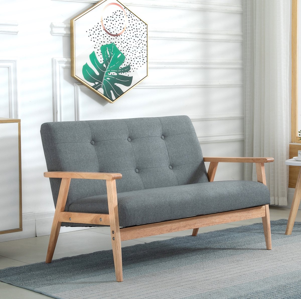 MODFU - 2-Zits Bank - Scandinavisch - Linnen - Donkergrijs - 115 X 66,5 X 73 Cm