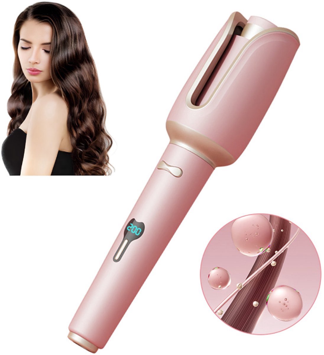 Automatische Krultang Roze, Keramische Haarstyler met Snelle Verwarming, Hittebestendige Behuizing, 4 Instelbare Temperatuurstanden voor Salonkrullen Thuis