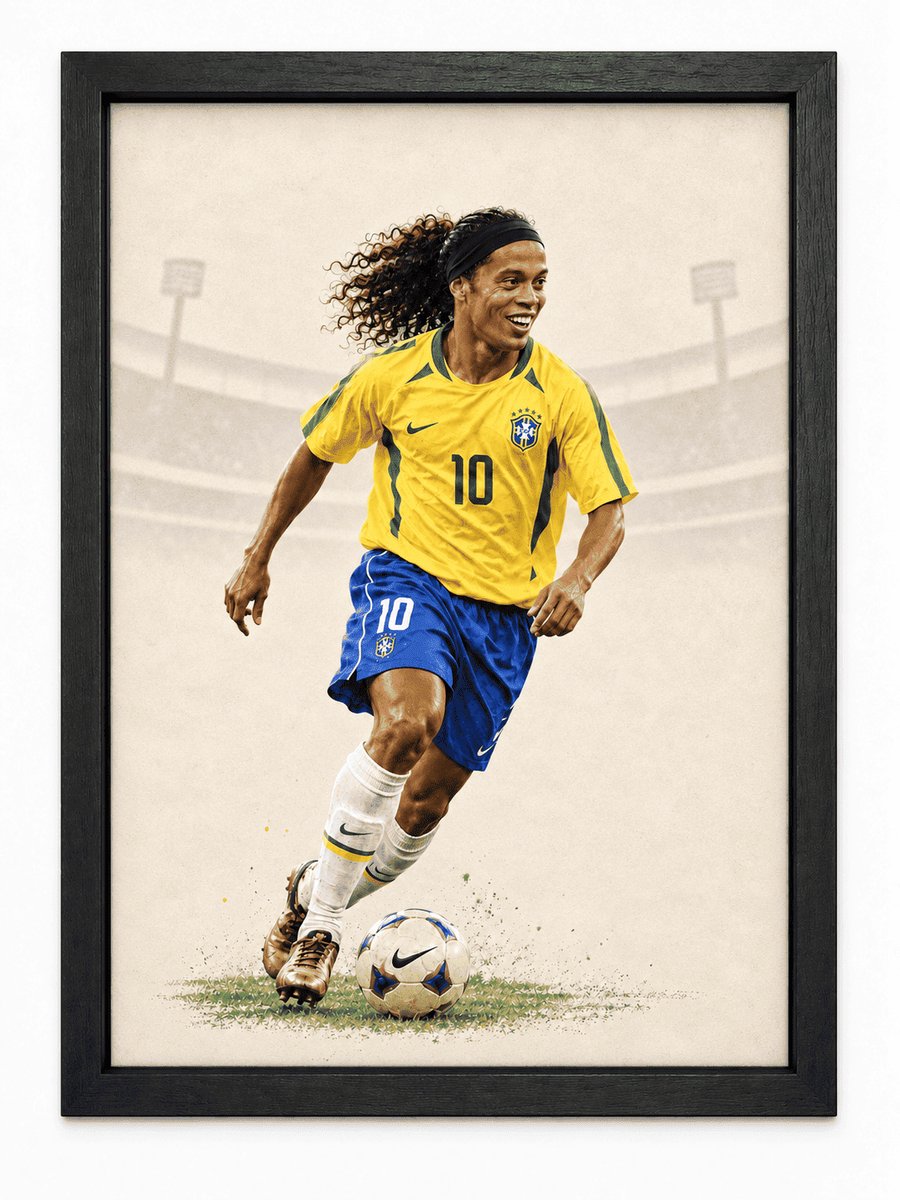 Ronaldinho Poster | Brazilië Nummer 10 | Inclusief Zwarte A4 Lijst