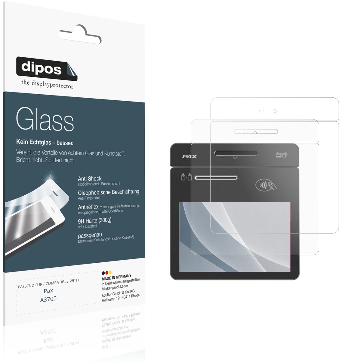 dipos – 2x Matte Pantserfolie geschikt voor Pax A3700 | 9H Screenprotector