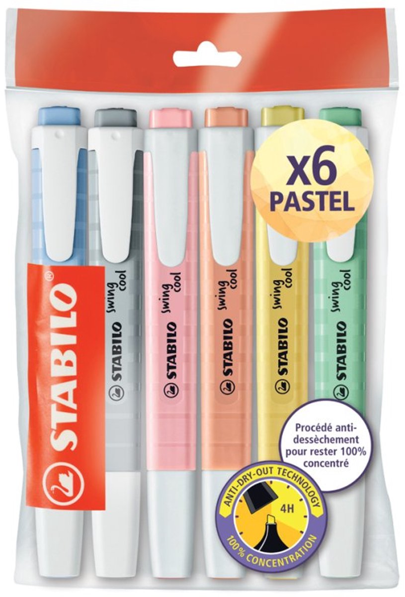 STABILO markeerstiften Swing Cool pastel, 6 stuks, 1-4 mm
