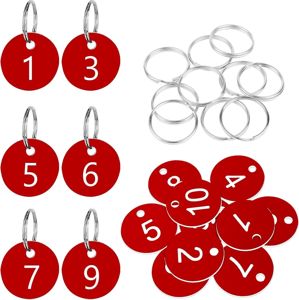 Set van 10 Plastic Genummerde Labels met Sleutelhanger, Ideaal voor Tafelnummering, Post en Organisatie in Kantoor en Hotel