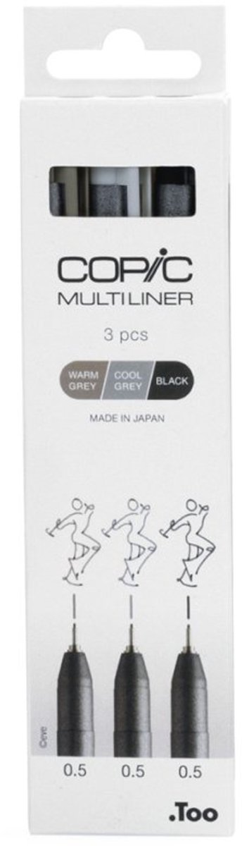 COPIC fineliner MULTILINER, grijs/zwart, 0,5 mm, 3 stuks