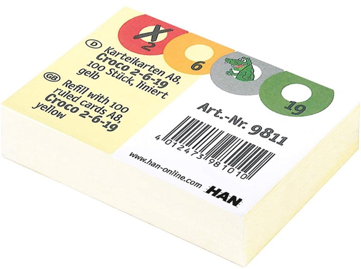 HAN systeemkaarten CROCO 2-6-19, A8 dwars, geel, 100 stuks