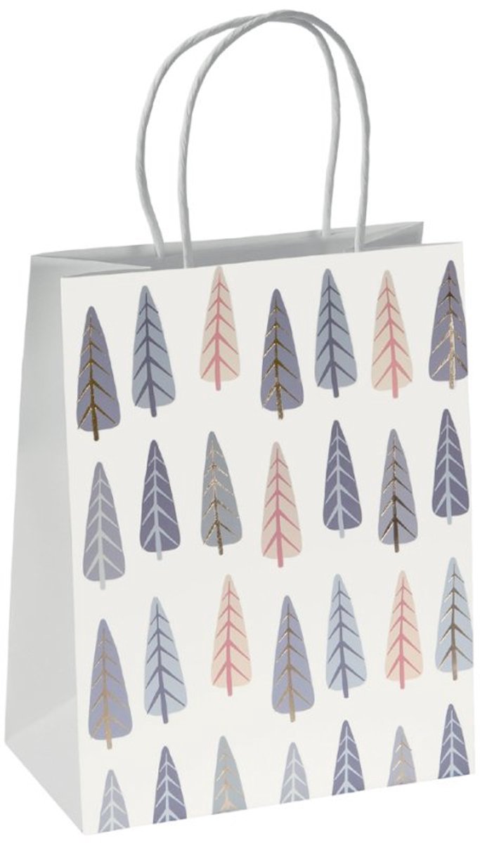 sigel kerstcadeauzakje Dennenboompjes, wit, 18×10×23 cm
