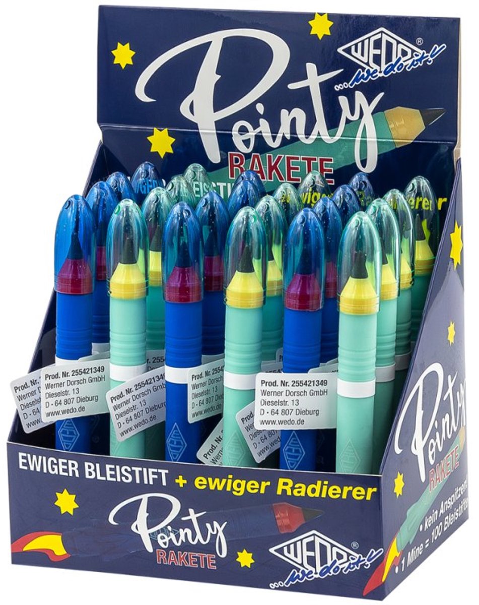 WEDO Ponity Rakete eeuwige potloden, HB, turquoise & blauw, 24 stuks