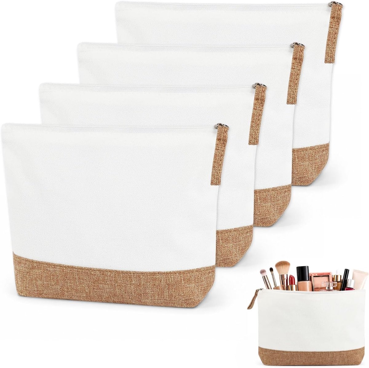 4 stuks grote make-uptas om te beschilderen, stoffen tas met ritssluiting - ShopVlot