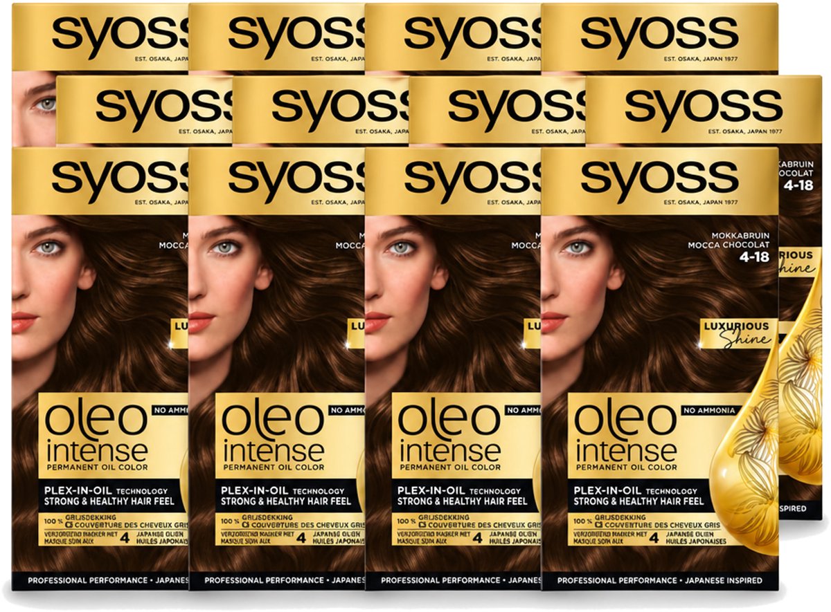 12 x SYOSS - Oleo Intense 4-18 - Haarverf - Permanente Haarkleuring - Mokkabruin - Langdurige Kleur - Voordeelverpakking - 12 stuks