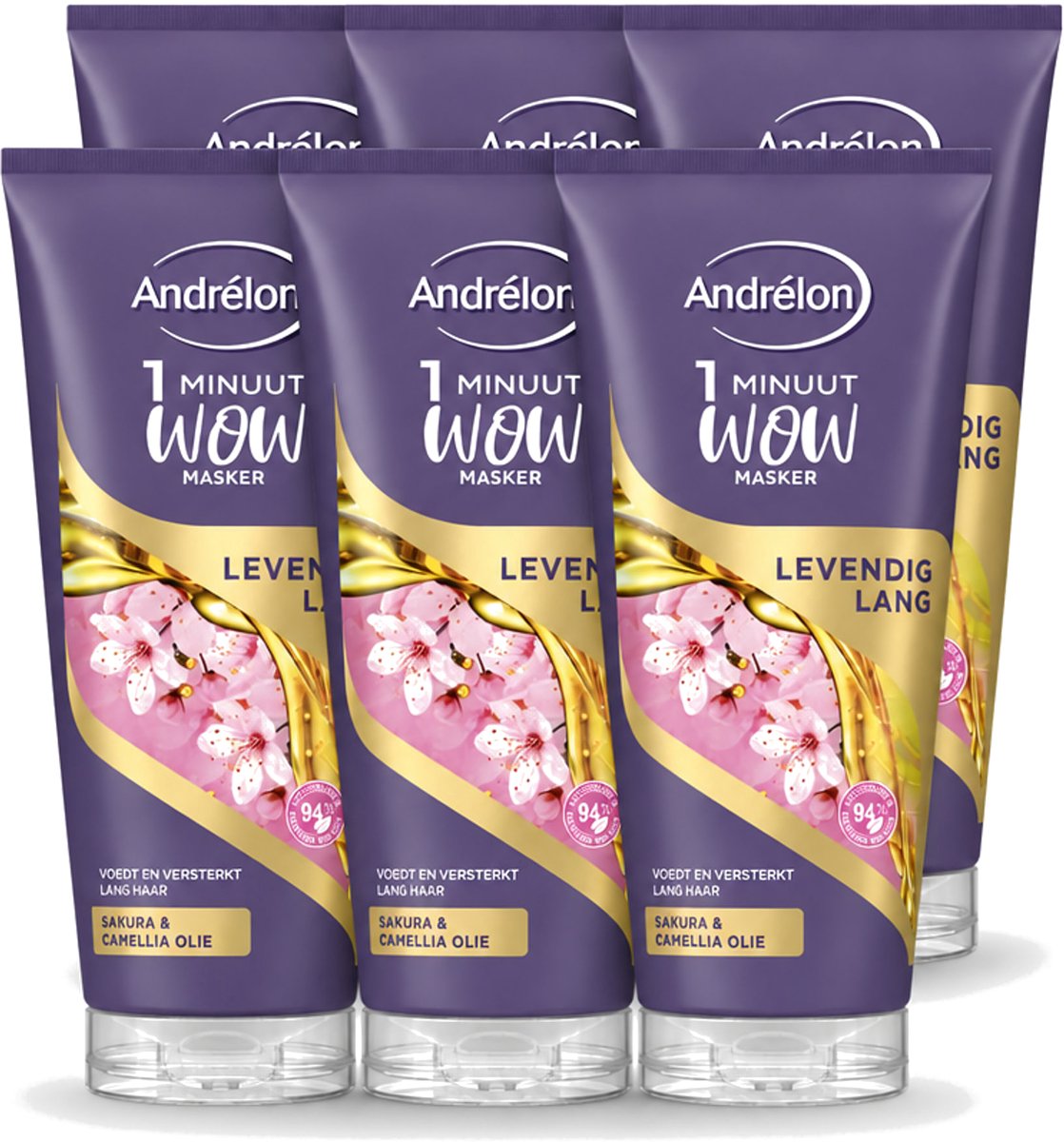 6 x Andrélon - WOW - Masker - Levendig Lang - 180 ml - Voordeelverpakking - 6 stuks