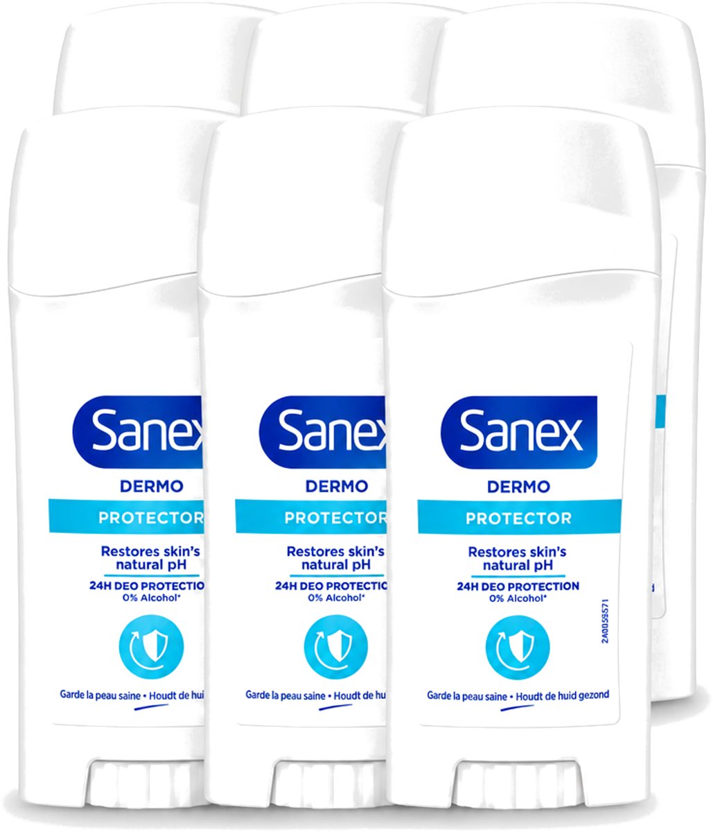 6 x Sanex - Deodorant Stick - Dermo Protector - Huidvriendelijke Formule - 65 ml - Voordeelverpakking - 6 stuks