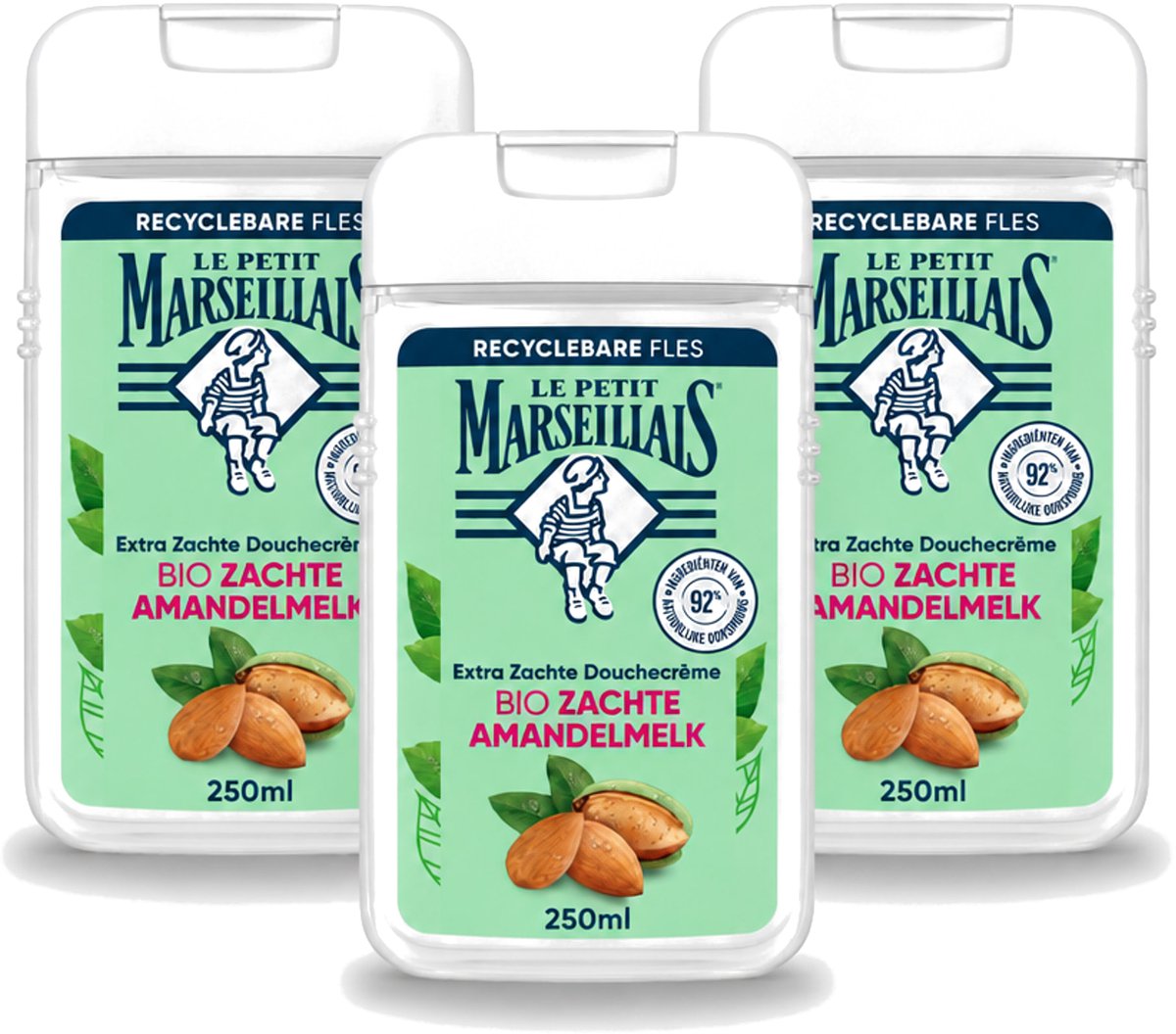 3 x Le Petit Marseillais – Douchecrème – Zoete Amandel – Hydraterend – 250 ml - Voordeelverpakking - 3 stuks