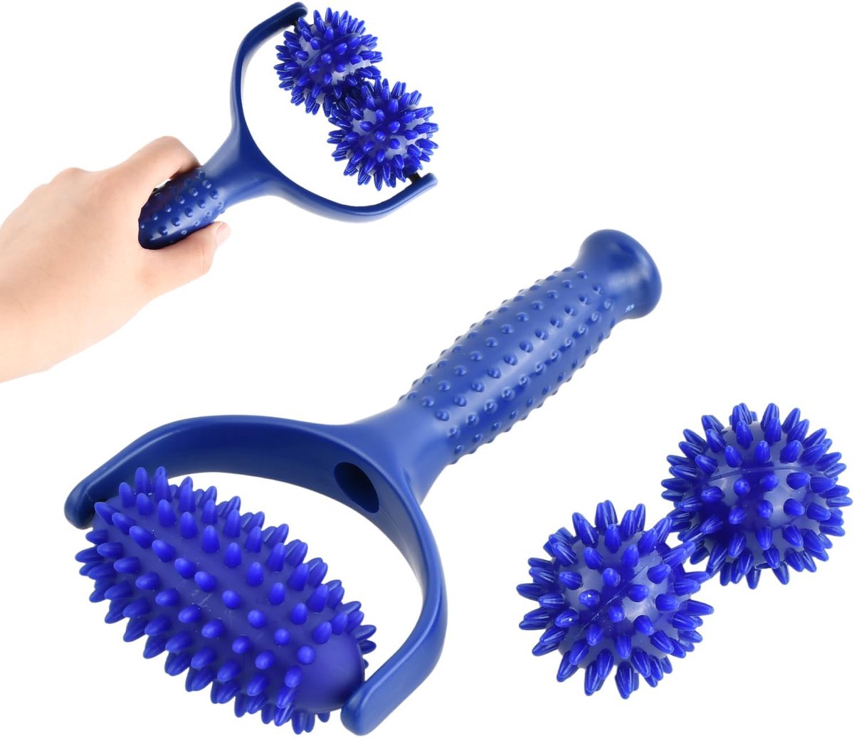 Massagerol met handvat - 3 verwisselbare egelballen - spiermassageapparaat voor ontspanning - ideaal voor spierpijn - ShopVlot