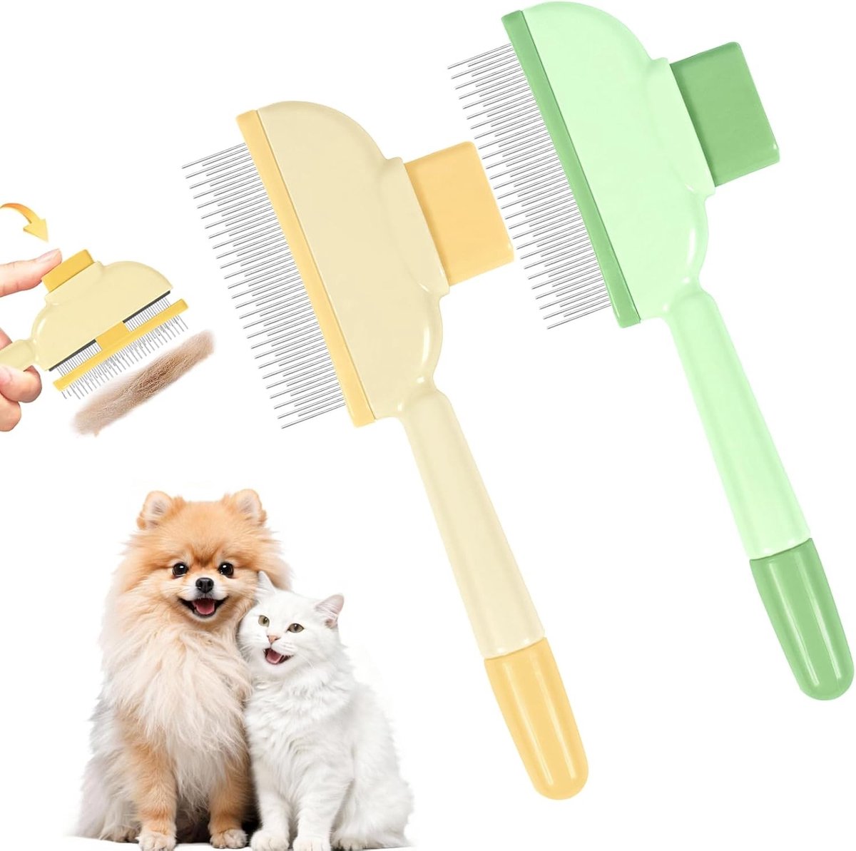 Set van 2 Zelfreinigende Borstels voor Honden en Katten, Verzorgingsborstel voor Kortharige en Langharige Huisdieren, Haarverwijdering en Dagelijkse Verzorging
