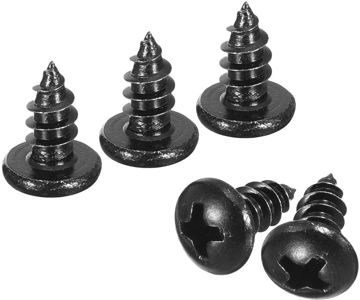 4mm x 8mm Phillips Head Swivel Head Zelftappende Schroeven 100 stuks - RVS Rond Hoofd Houtschroeven Voldraad (Zwart)
