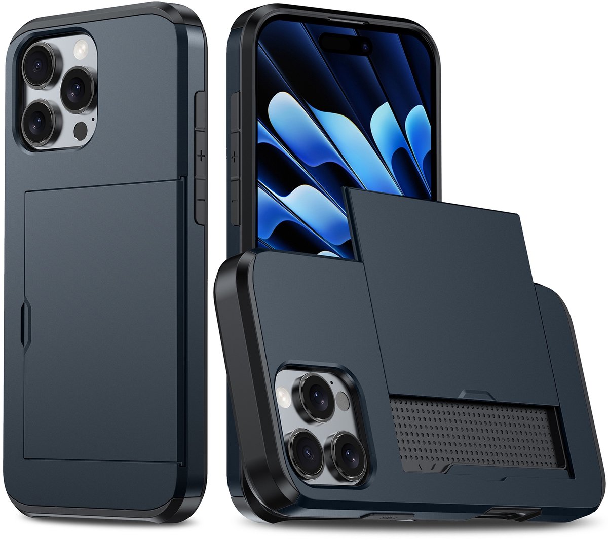Shockproof Armor Case voor de Apple iPhone 16 Pro met Kaartslot - Blauw