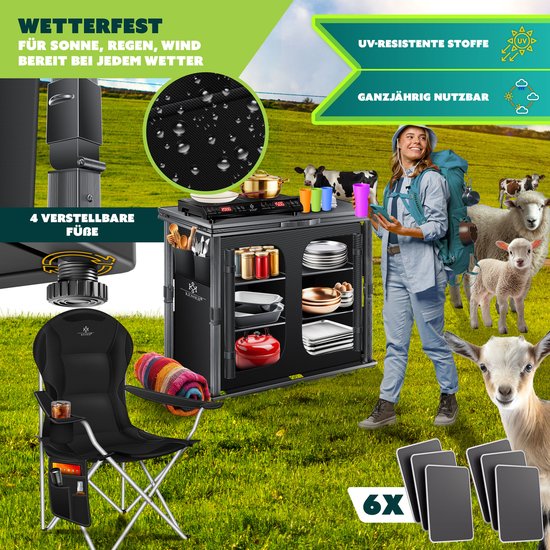KESSER® Campingkeuken opvouwbaar - Aluminium frame met 6 vakken en vliegengaas - 84x80 cm - Zwart van KESSER — afbeelding 3