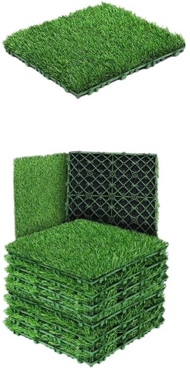Kunstgrastegels - Vloerbedekking gazon - Terrasdecoratie - In elkaar te steken - 30x30 cm - Groen