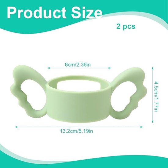 2-delige siliconen handvatten voor babyflessen, siliconen flessenhandvatten, handvatten voor babyflessen met brede hals, voor baby's, ontwerp met kleine grip — afbeelding 2