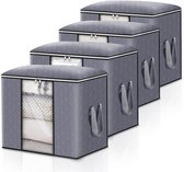 4 Stuks -Kleding Opbergtas - 90L - Grote Kleding Opbergbox - met Transparant Venster & Versterkte Handvatten - Versterkte Handgrepen - Ademende Dekbed Opbergtas & Organiser - voor Dekbedden, Dekens, Kussens en Beddengoed - 2-Weg Rits - Grijs