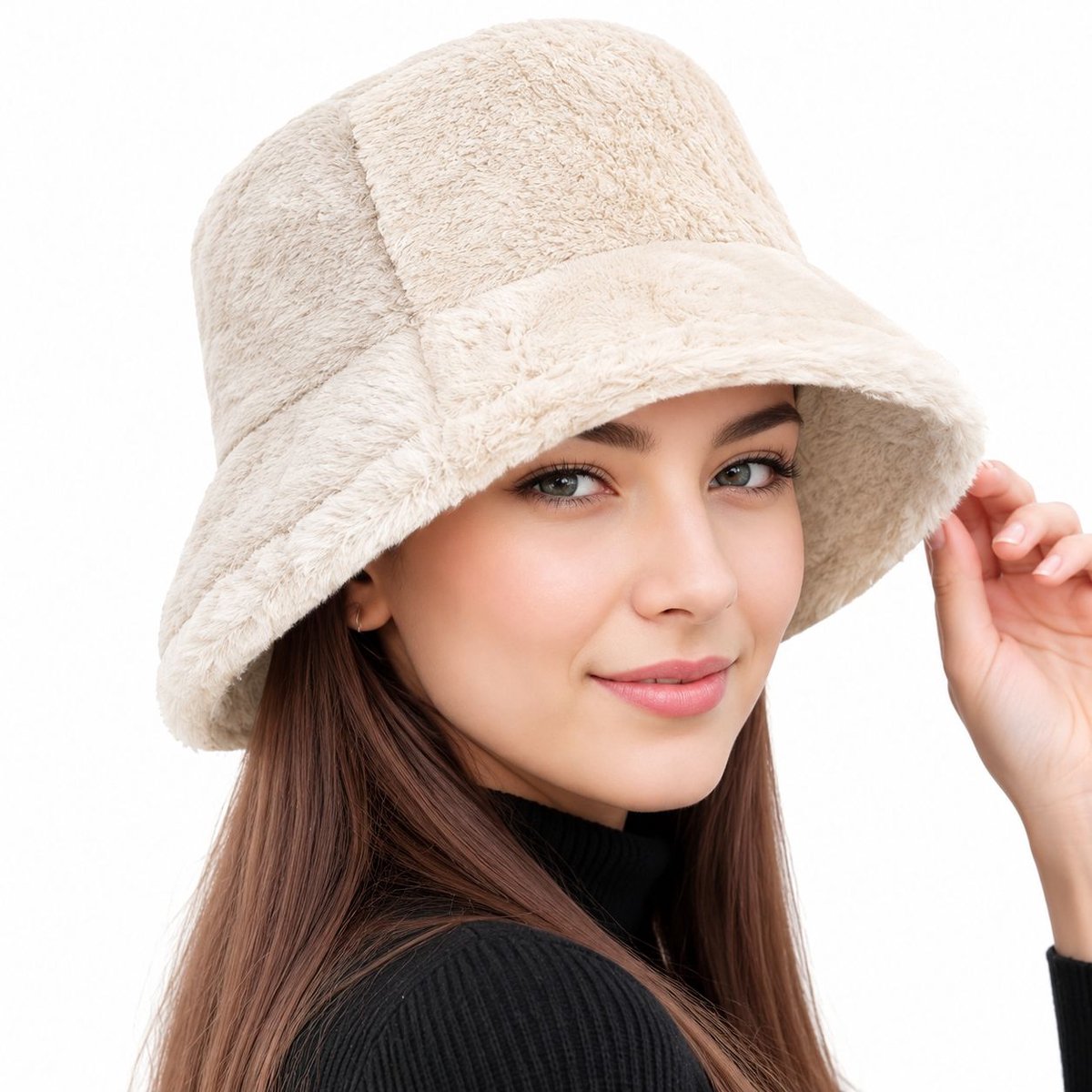 VHV - Muts dames - Warme mutsen - Beige - Bucket hat - Wintermuts - Vissershoedje - Winterse vissersmuts - op reis