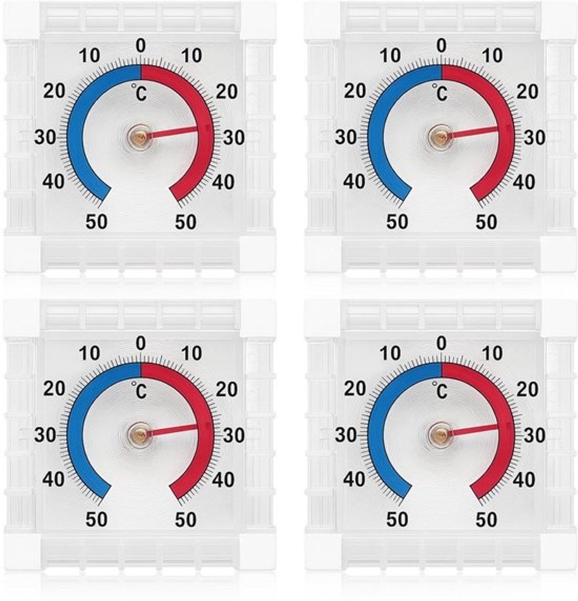 4 zelfklevende raamthermometers - Analoog en nauwkeurig - Tot 50 °C buiten- en binnenthermometer